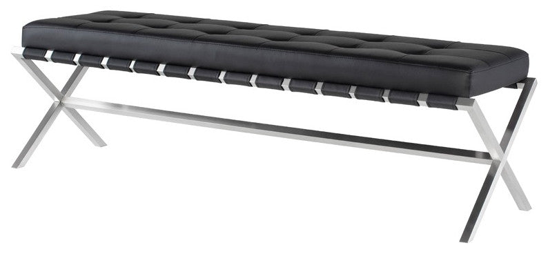 Auguste Bench 59" in Brushed Stainless Steel, Black