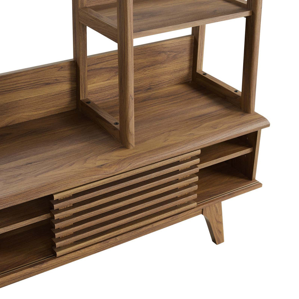 Media TV Stand Console Table, Wood, Brown Walnut, Modern, Lounge Hospitality
