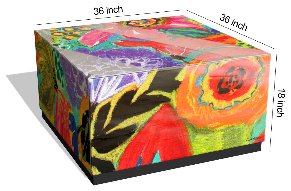 "Secret Garden II & III" Reverse Printed Beveled Art Glass Table, Set of 2