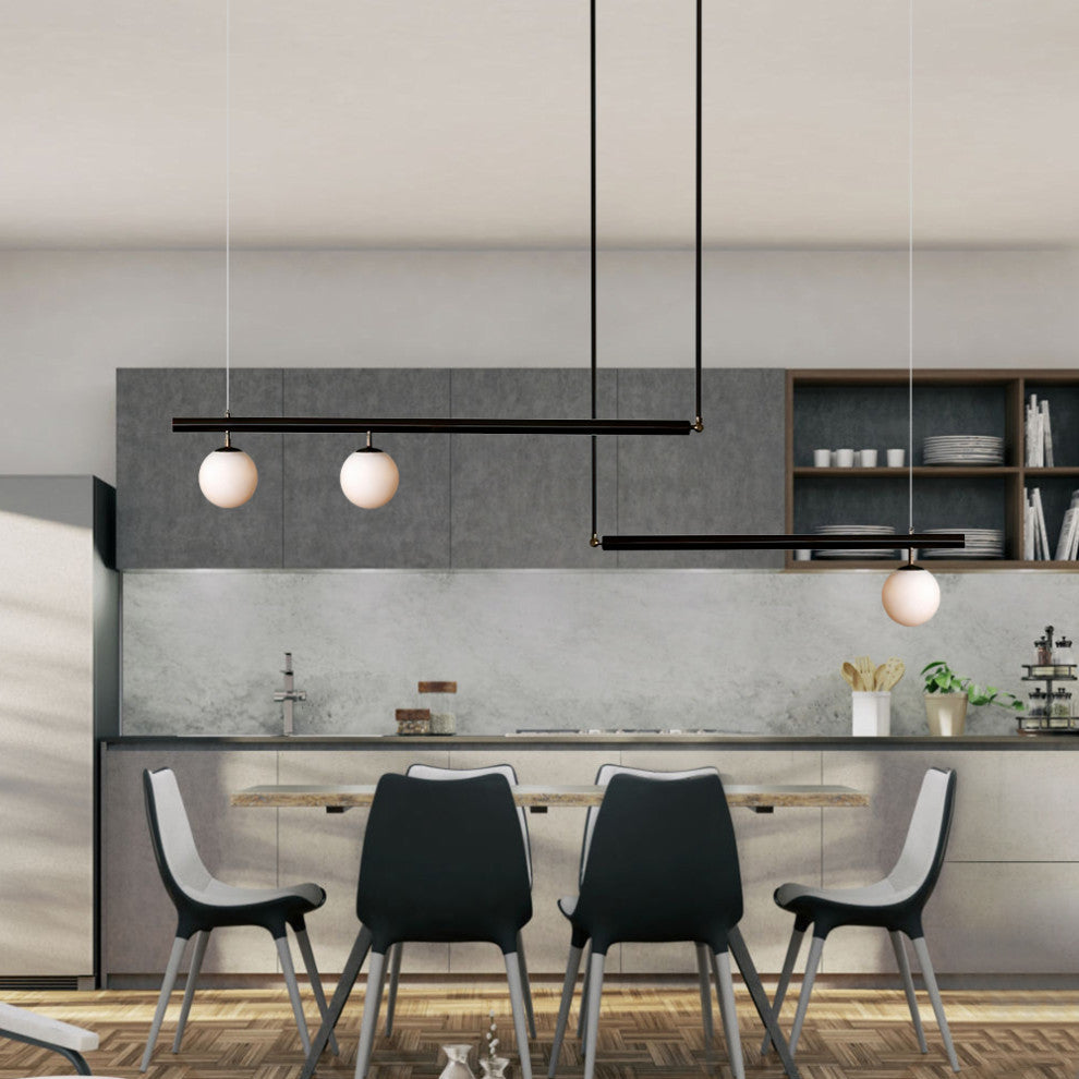 3-Light Kitchen Island Linear Pendant, Black