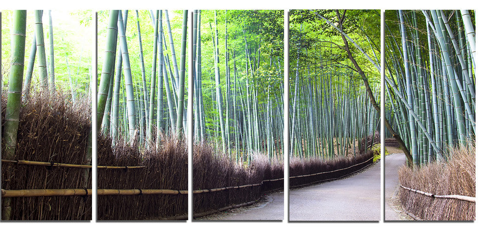 "Kyoto Bamboo Forest Pathway" Forest Canvas Wall Art Print, 5 Panels, 60"x28"