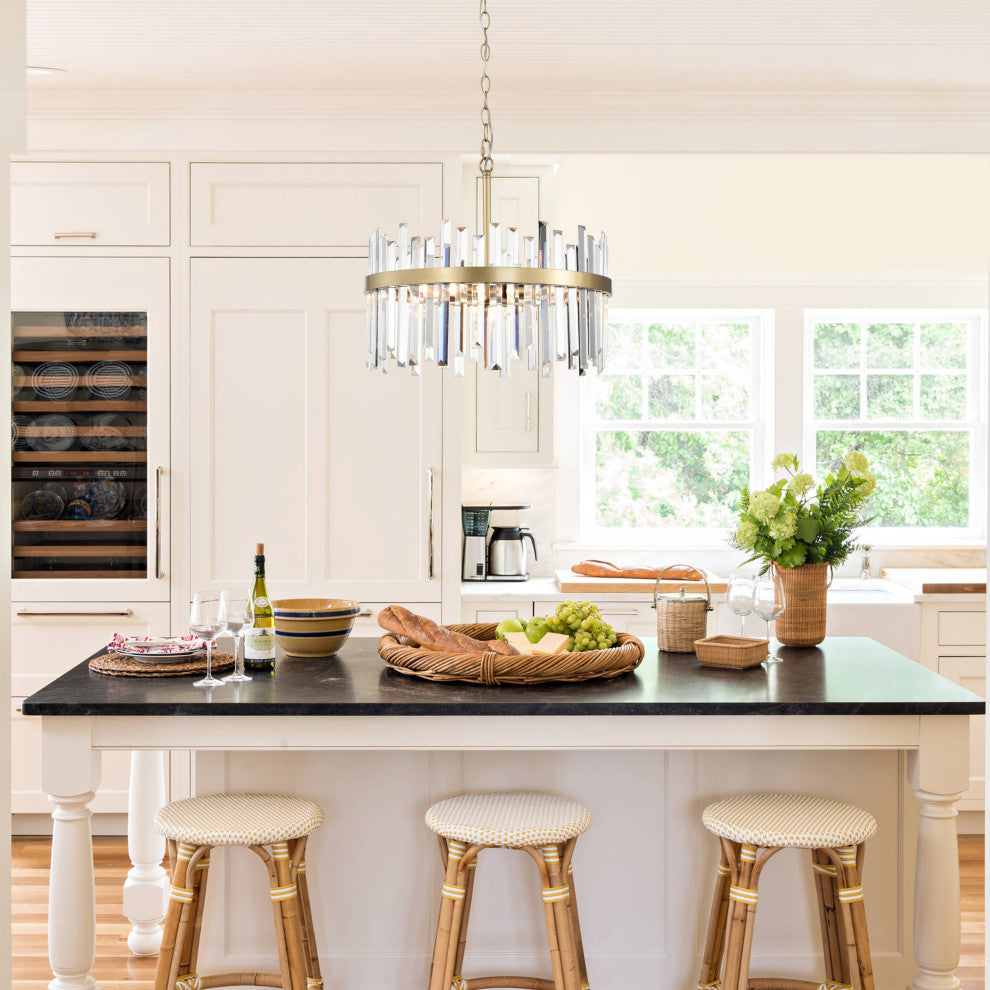 Eva 5-light Drum Crystal Glass Chandelier in Glossy Brass Finish