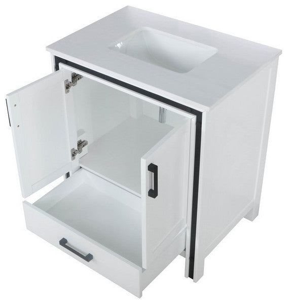 Ziva White 30" Single Vanity, Cultured Marble Top, White Square Sink