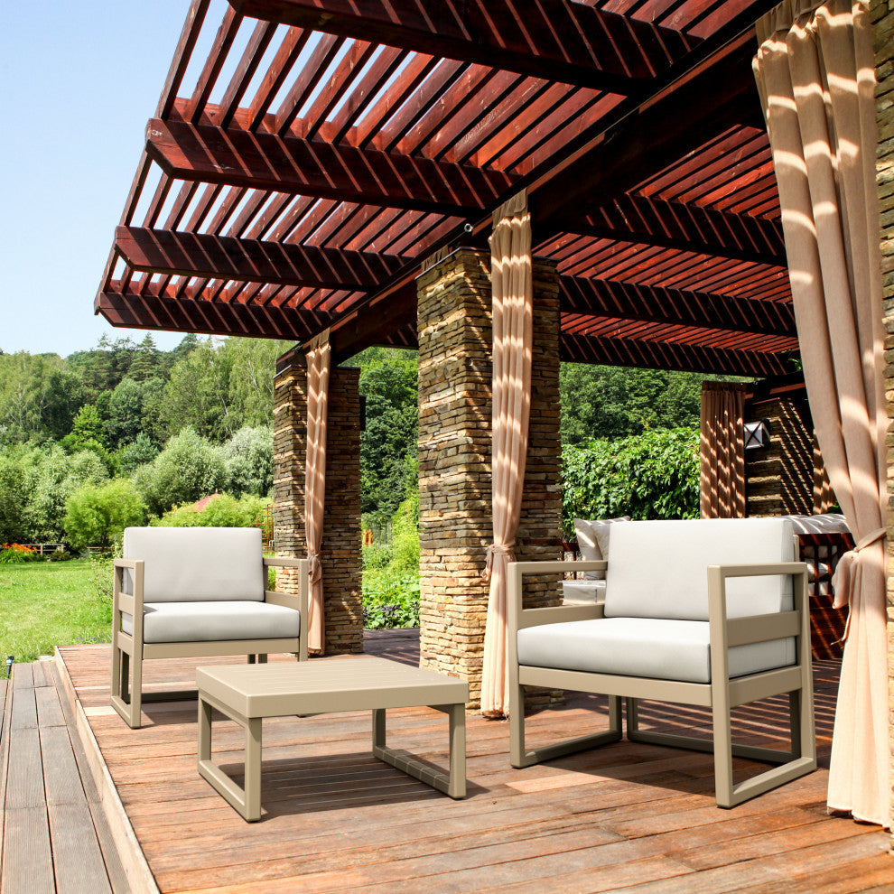 Compamia Mykonos Club 3-Piece Seating Set, Taupe With Sunbrella Natural Cushion
