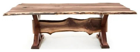 Rustic Live Edge Trestle Dining Table, Black Walnut, 48x72x31