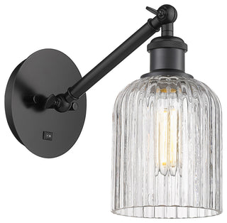 Ballston-Bridal Veil 1-Light 5" Sconce, Arm Adjusts Up/Down, Matte Black, Clear