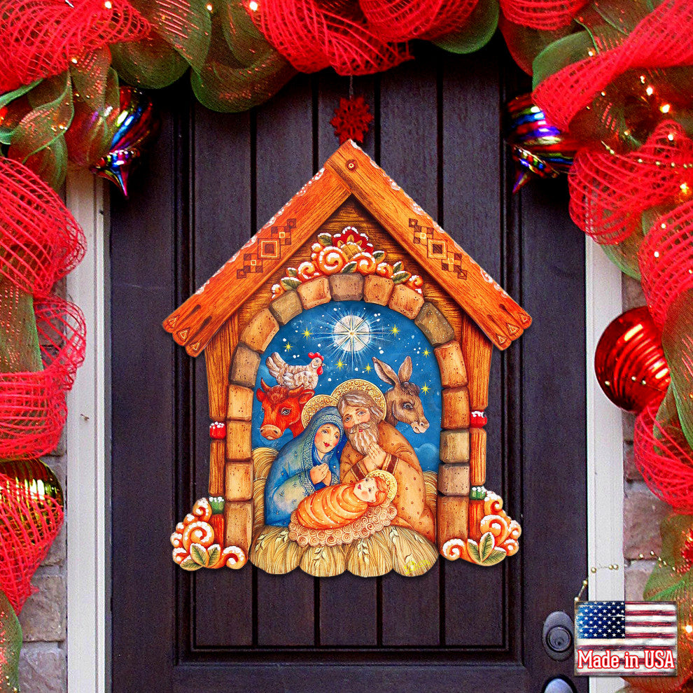 Village Nativity Door Hanger