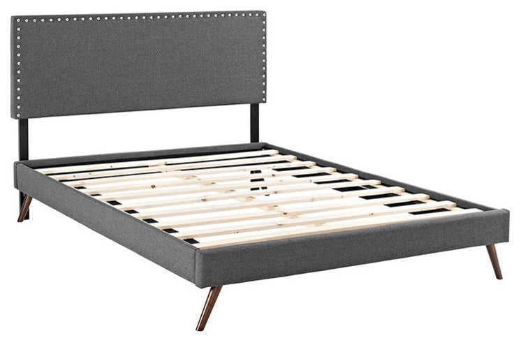 Modway Phoebe Full Fabric Platform Bed With Round Splayed Legs, Gray