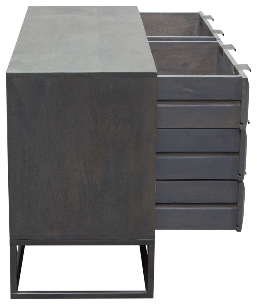 6-Drawer Solid Mango Wood Dresser in Smoke Grey Finish Gun Metal Finished Legs