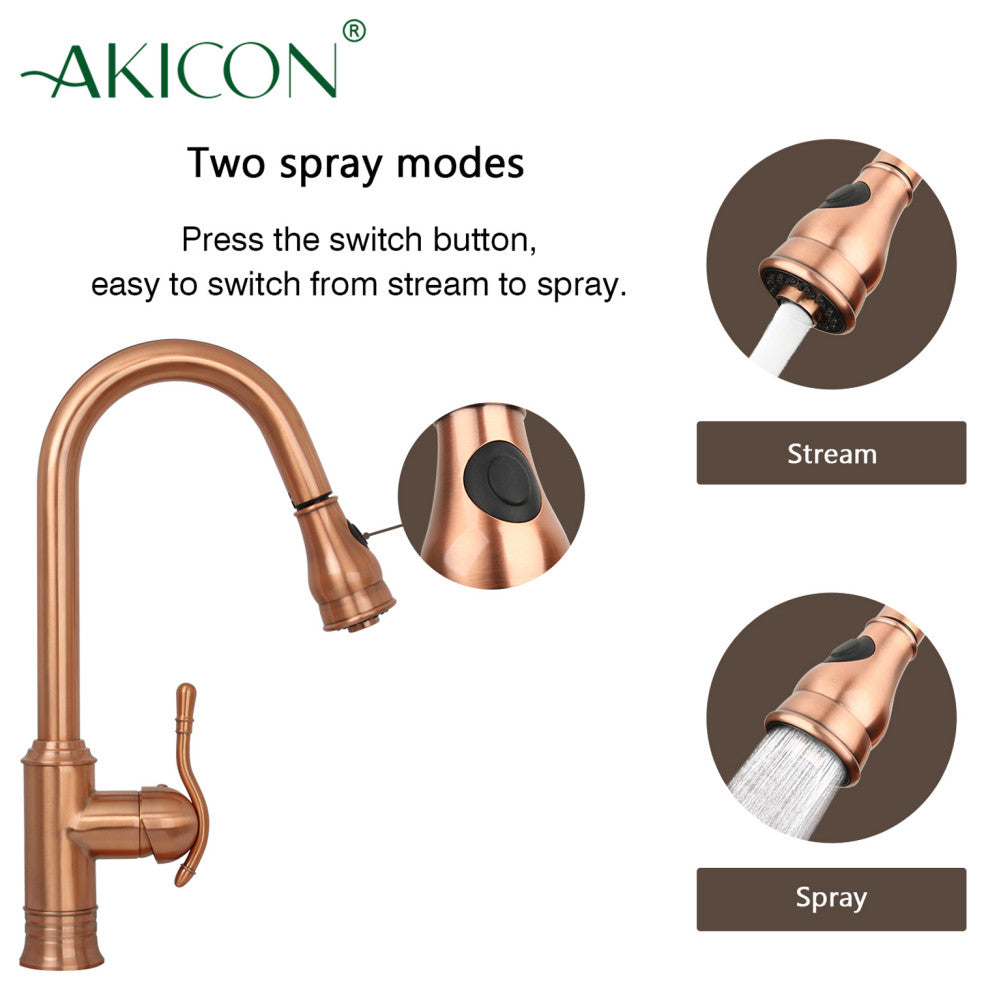 Copper Pull Down Kitchen Faucet With Soap Dispenser and Deck Plate, All, One