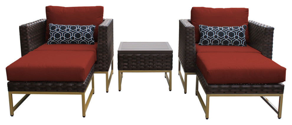 Amalfi 5 Piece Outdoor Wicker Patio Furniture Set 05b Aruba, Terracotta