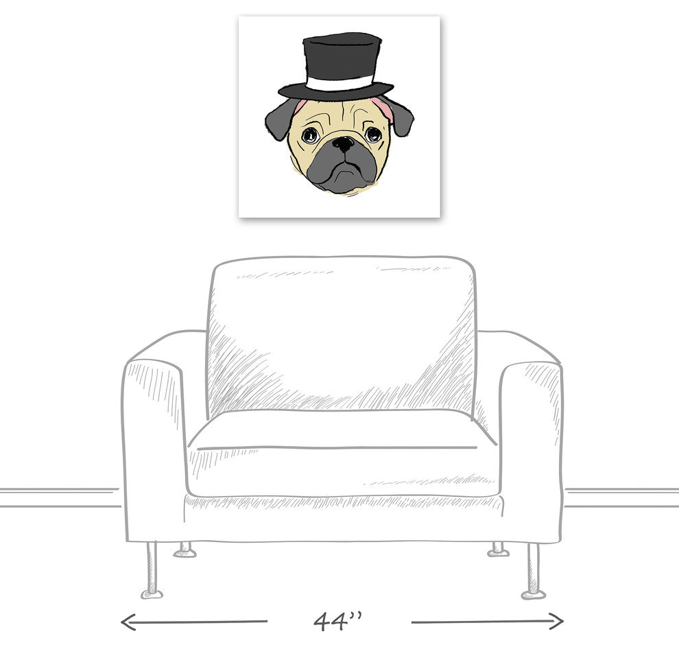 Designs Direct Pug With Top Hat 20x20 Canvas Wall Art