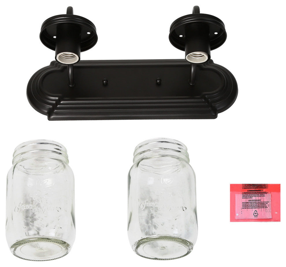 LNC Mason Jar Black Vintage Farmhouse Wall Sconces, 2 Lights