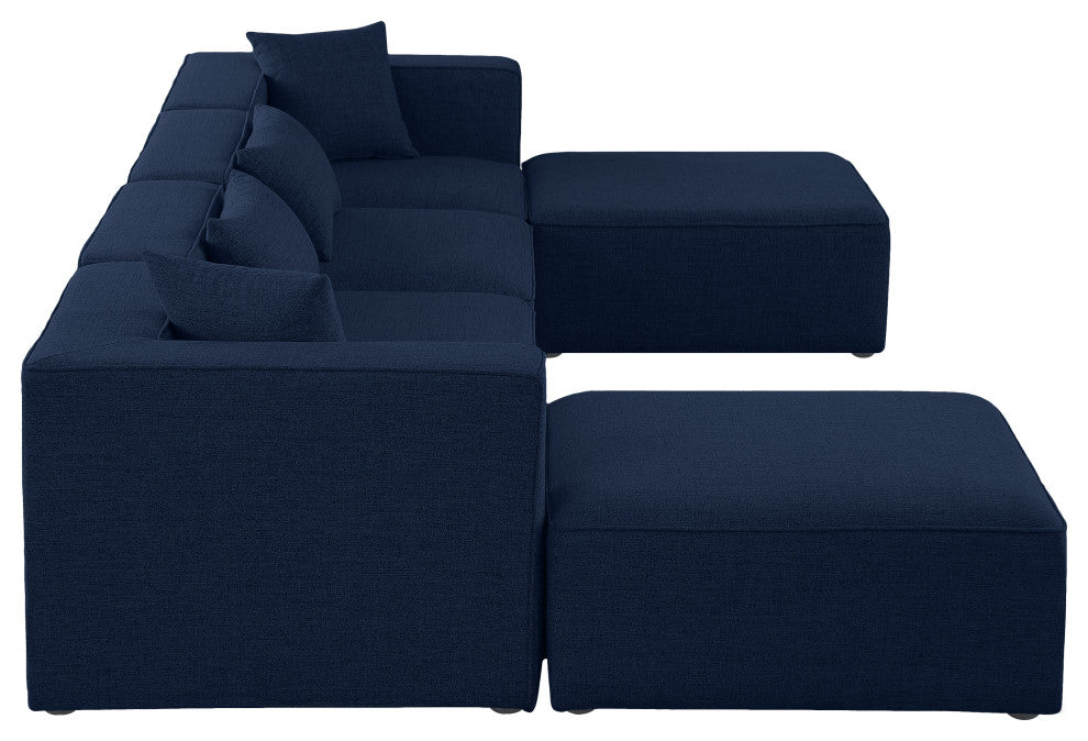 Cube Upholstered Modular Sectional, Navy, 6-Piece: 2 Armless Chair, 2 Corner Chair, 2 Ottoman, Linen Texured Fabric