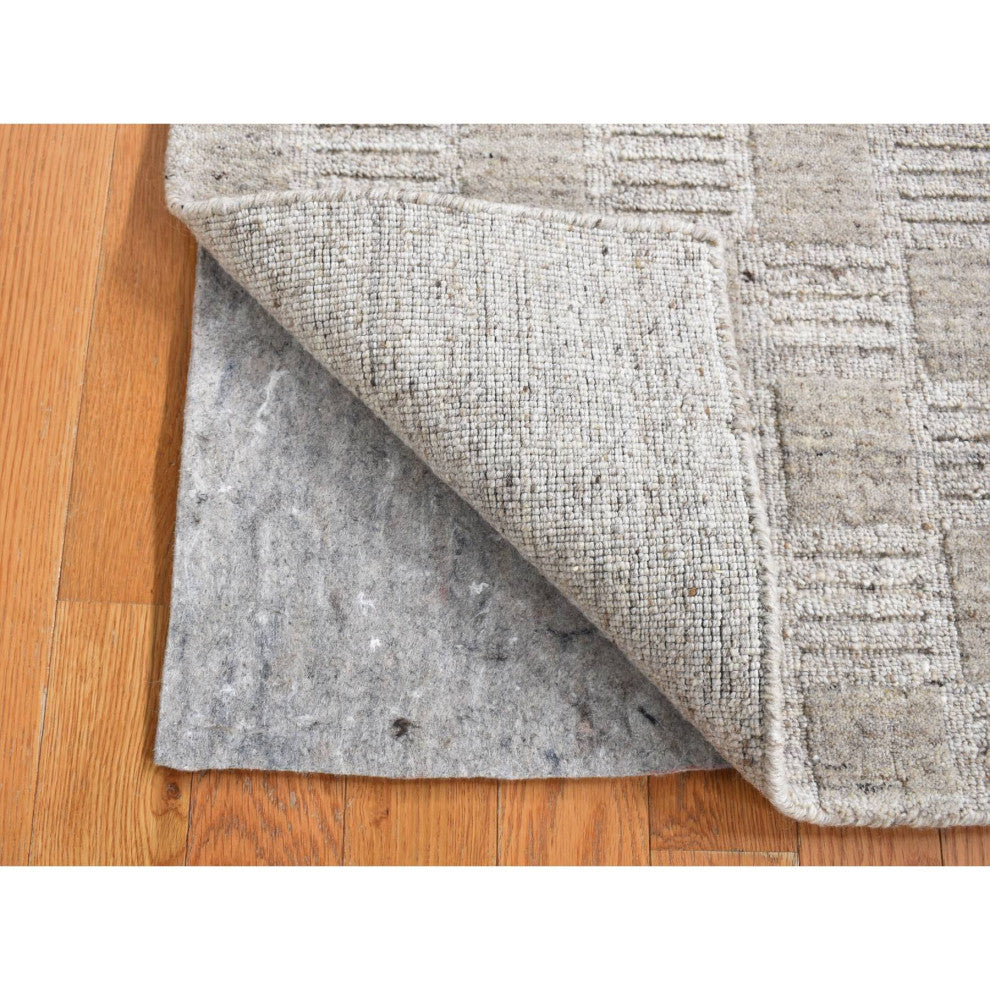 Earth Tone Colors Modern Checkers Design Hand Loomed Pure Wool Rug, 2'x2'1"