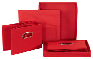 Storage Bins With Lids and Chromed Grommet Handles, Red