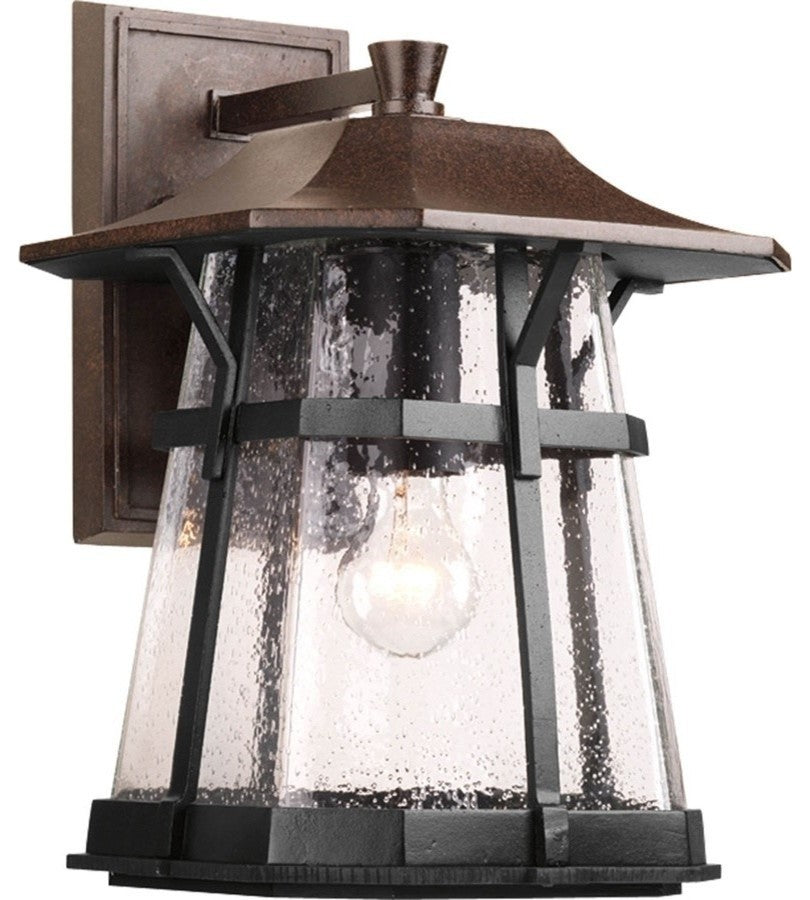 Derby 1-Light Large Outdoor Wall Lantern Espresso Water Seeded Glass