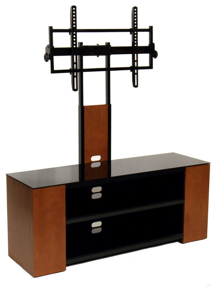 Versatile Tv Stand With Mount & Multimedia Storage Cabinet, Dark Birch/Black