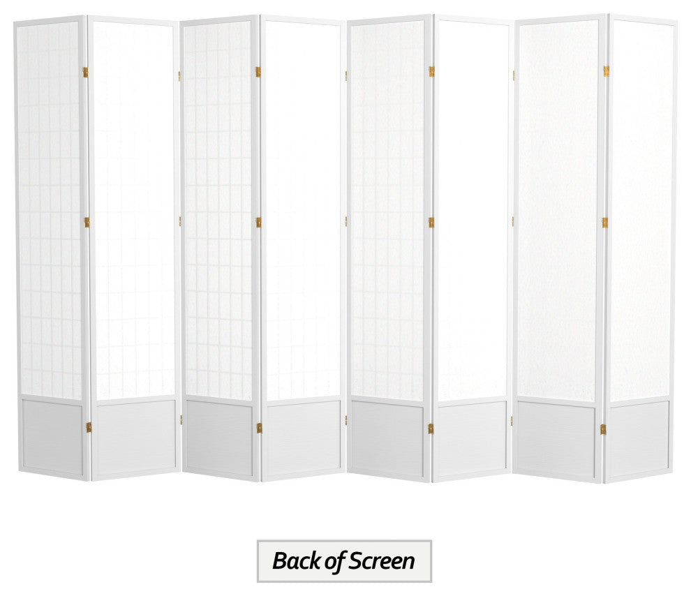 7' Tall Window Pane Shoji Screen, White, 8 Panels