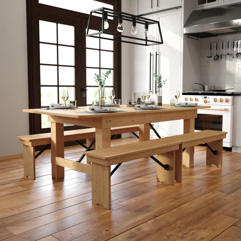HERCULES Series 7' x 40" Rectangular Solid Pine Folding Farm Table, Light Natural