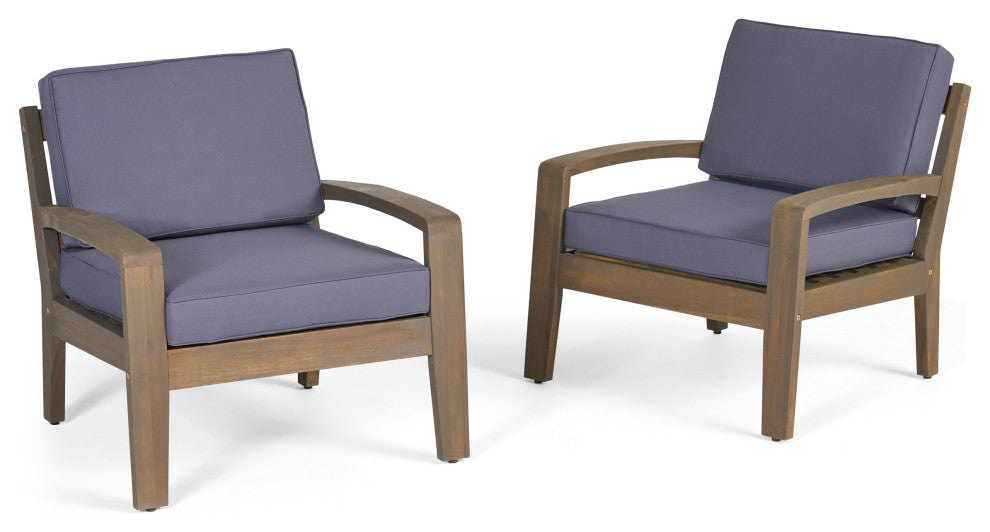 GDF Studio Giselle Outdoor Acacia Wood Club Chairs With Water Resistant Cushions, Set of 2