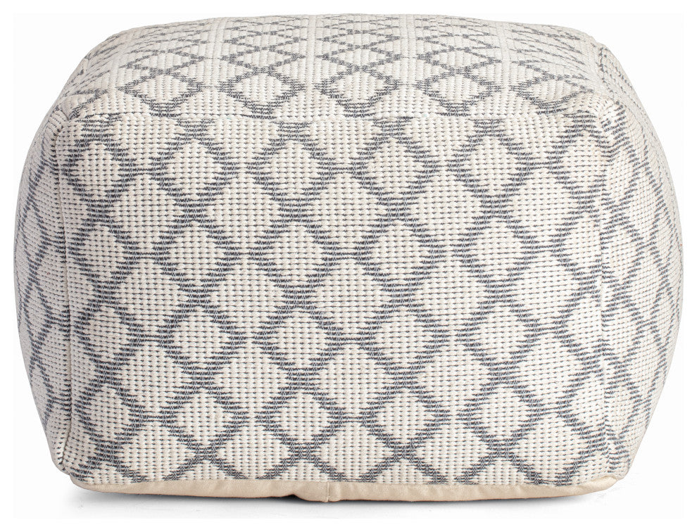 South Grand Ivory 22" x 22" x 16" Ivory and Gray Pouf