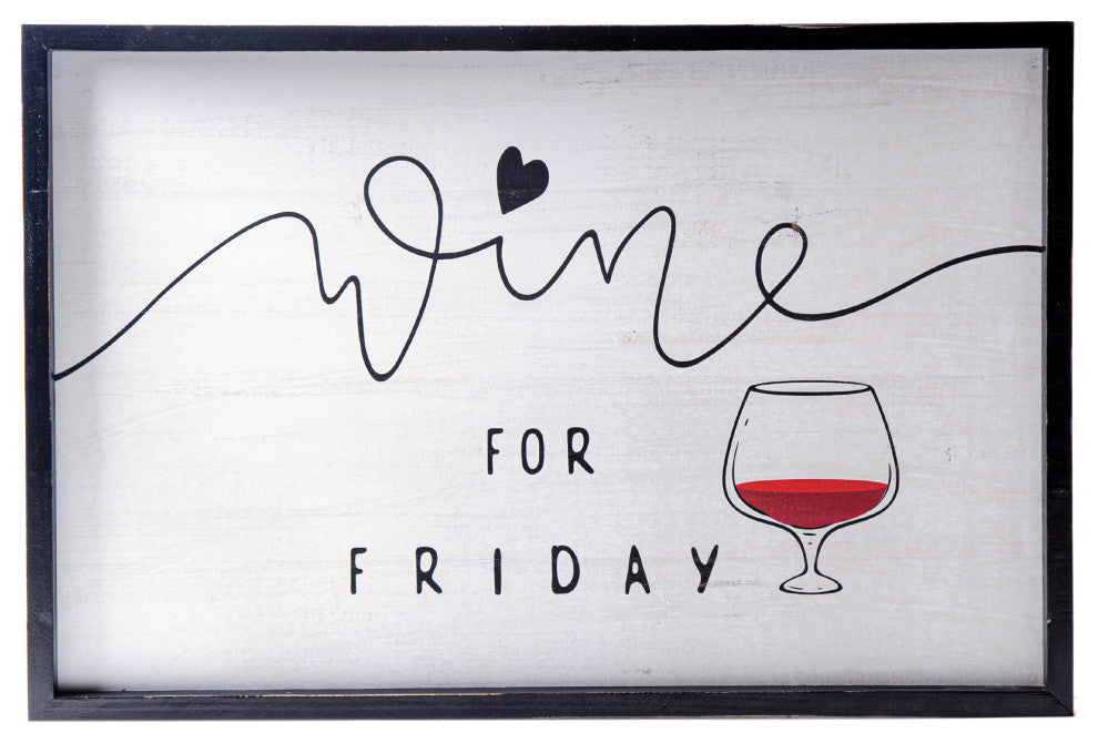 Rectangle Wood Wall Art with "Wine for Friday" Writing Painted White Finish