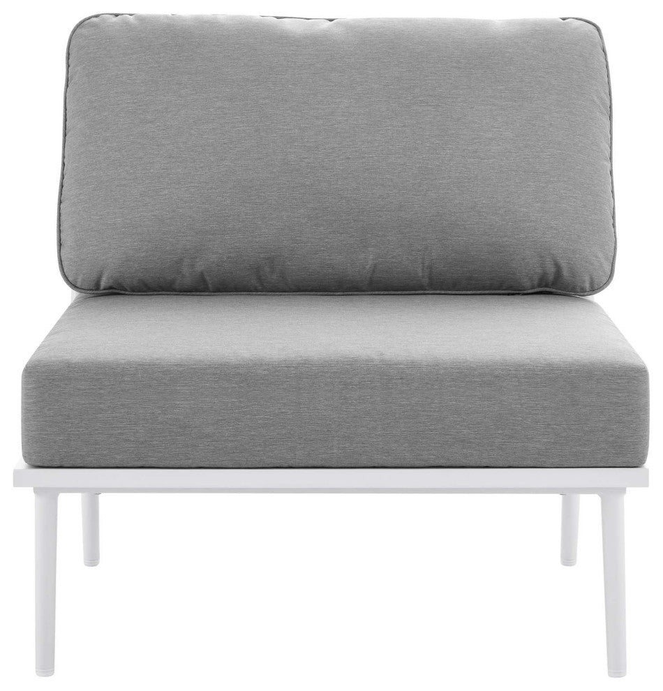 Sectional Sofa Table Set, White Gray, Aluminum, Modern, Outdoor Patio