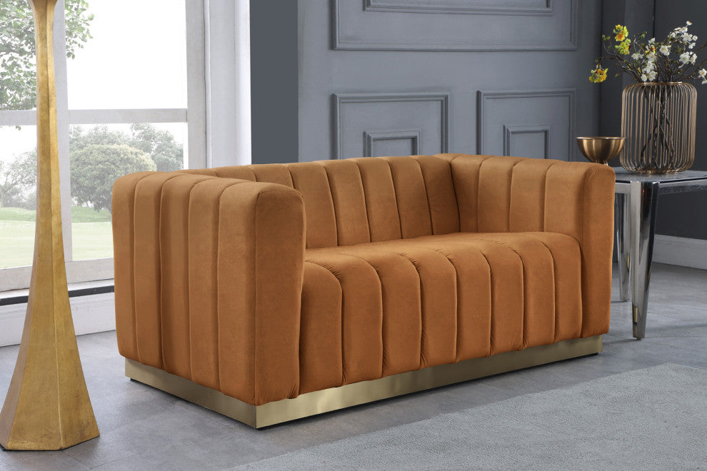 Marlon Velvet Upholstered Loveseat, Saddle