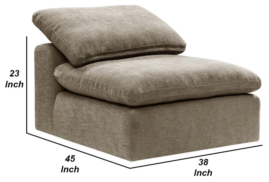 Benzara BM276221 Modular Armless Chair With Loose Pillow Back, Fabric, Beige