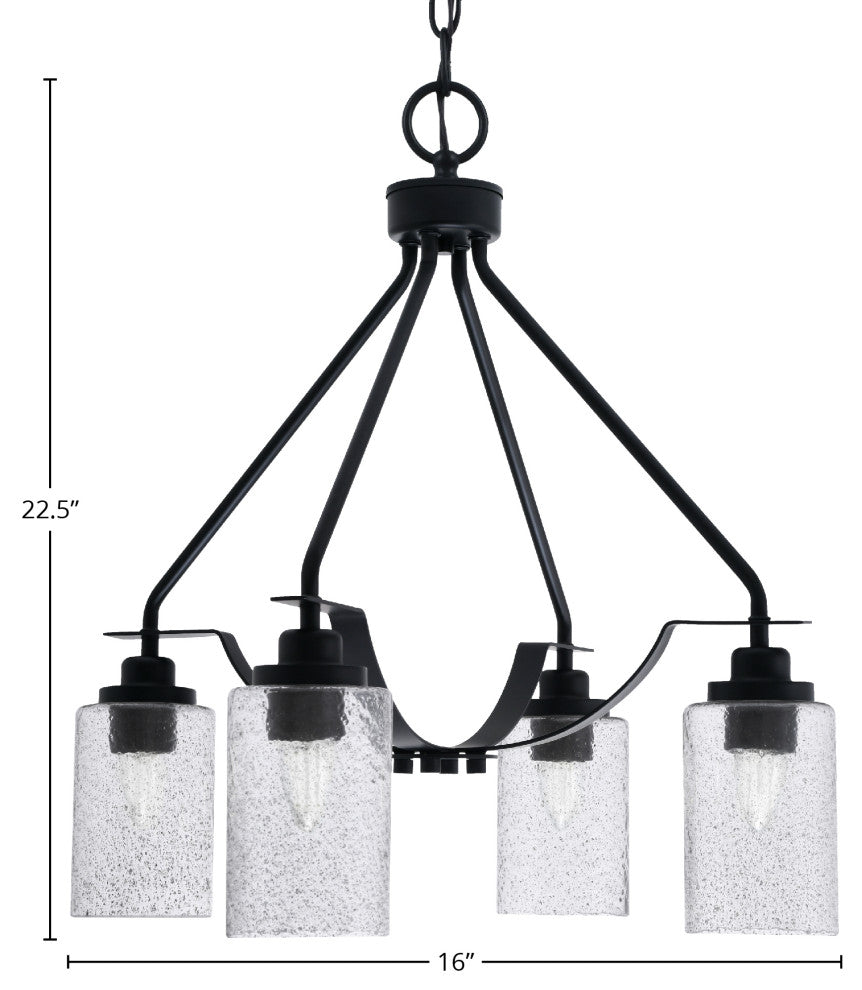 Odyssey 4 Light, Chandelier In Matte Black Finish With 4" Smoke Bubble Glass