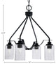 Odyssey 4 Light, Chandelier In Matte Black Finish With 4" Smoke Bubble Glass