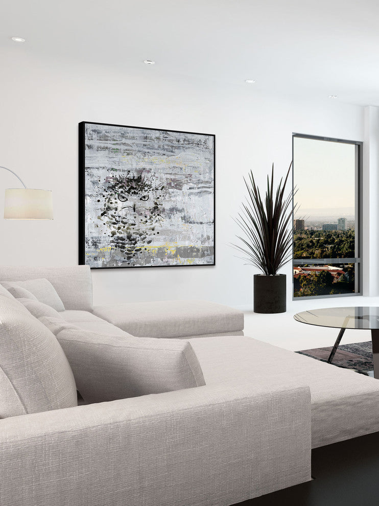 "Angry Owl" Floater Framed Painting Print on Canvas, 12"x12"