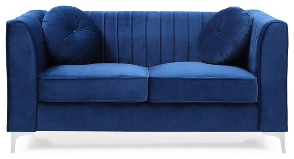 Glory Furniture Delray Velvet Loveseat in Navy Blue