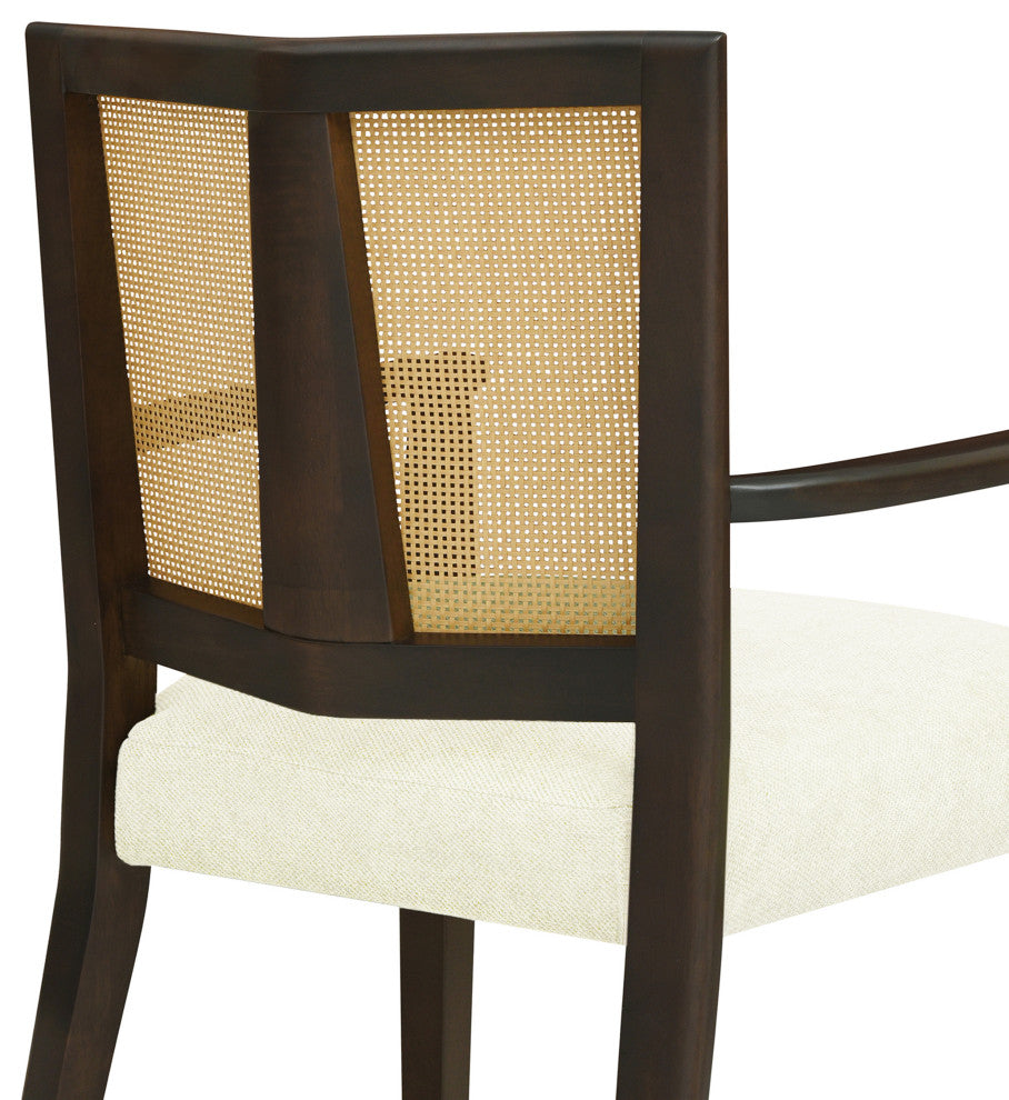 GDF Studio Modern Rattan Backrest Dining Chairs, Set of 2, Dark Brown/Beige