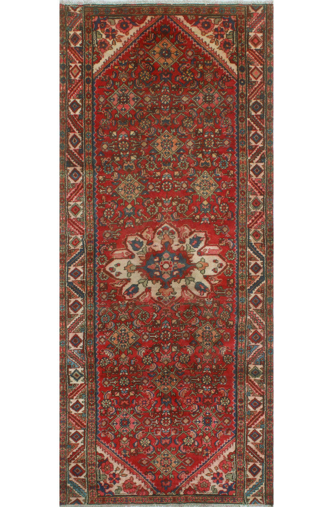 Fine Vintage Distressed Mark Red/Ivory Runner, 3'9x8'10