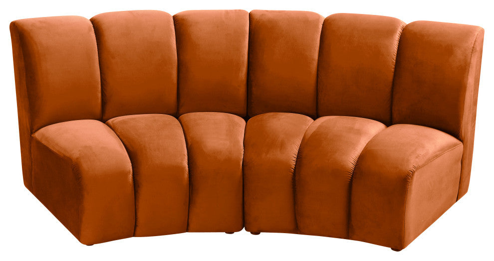 Infinity Channel Tufted Velvet Modular Chair, Cognac, 2 Piece