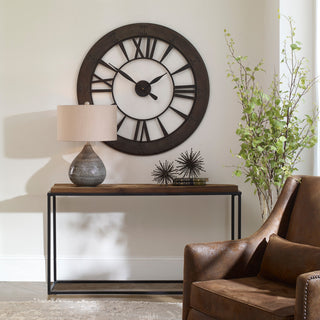 Uttermost Ronan Wood and Metal Wall Clock in Dark Rustic Bronze/Gray