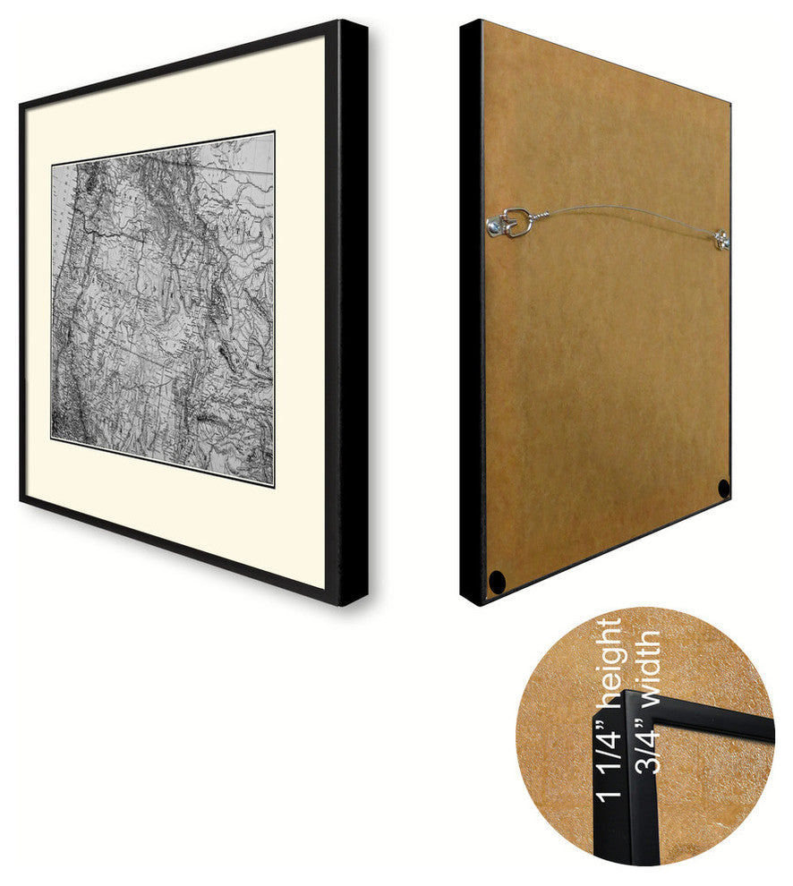 US Pacific Northwest Map Print On Canvas With Black Custom Frame, 16" X 21"