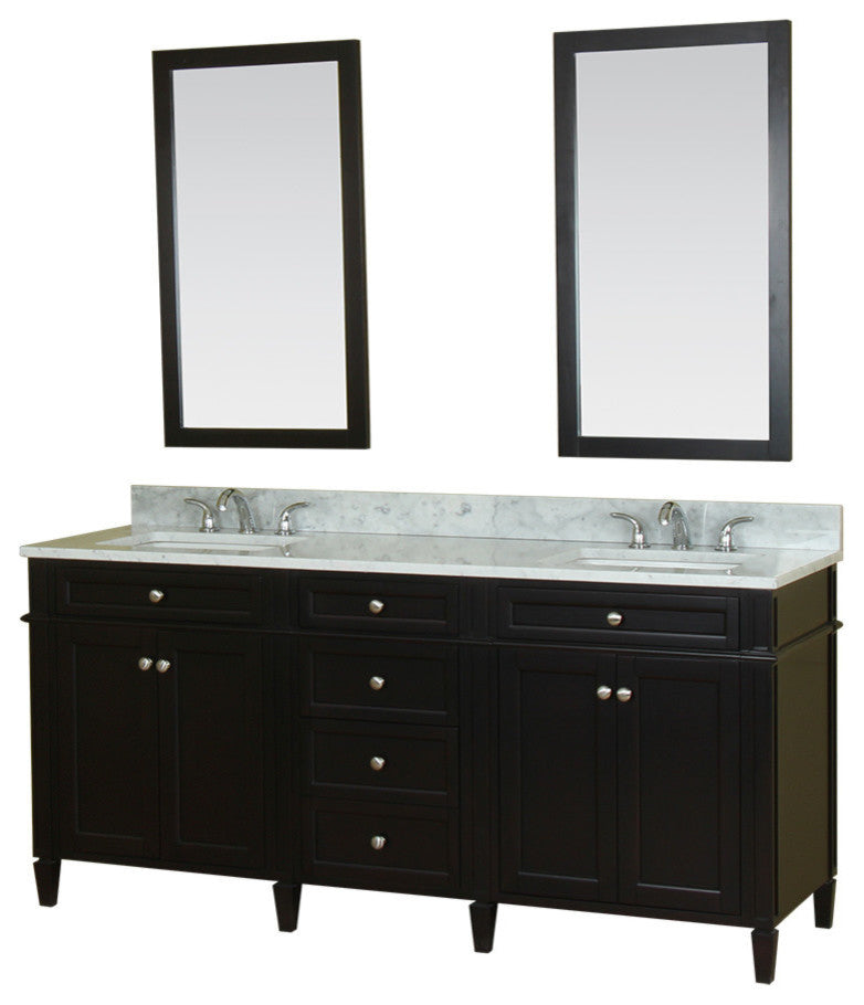 Samantha 72" Bathroom Vanity With Carrera Marble Top and Mirror