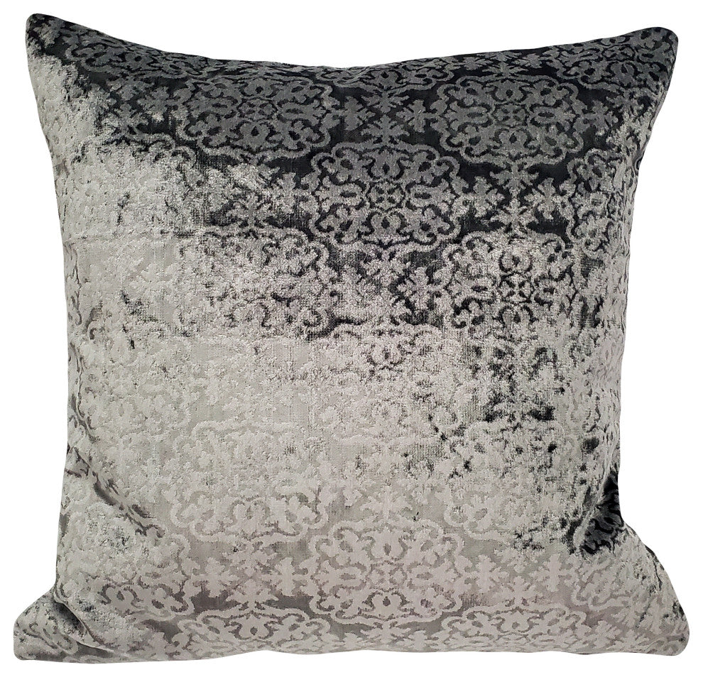 Artemis Pewter Gray Velvet Throw Pillow 20x20, with Polyfill Insert