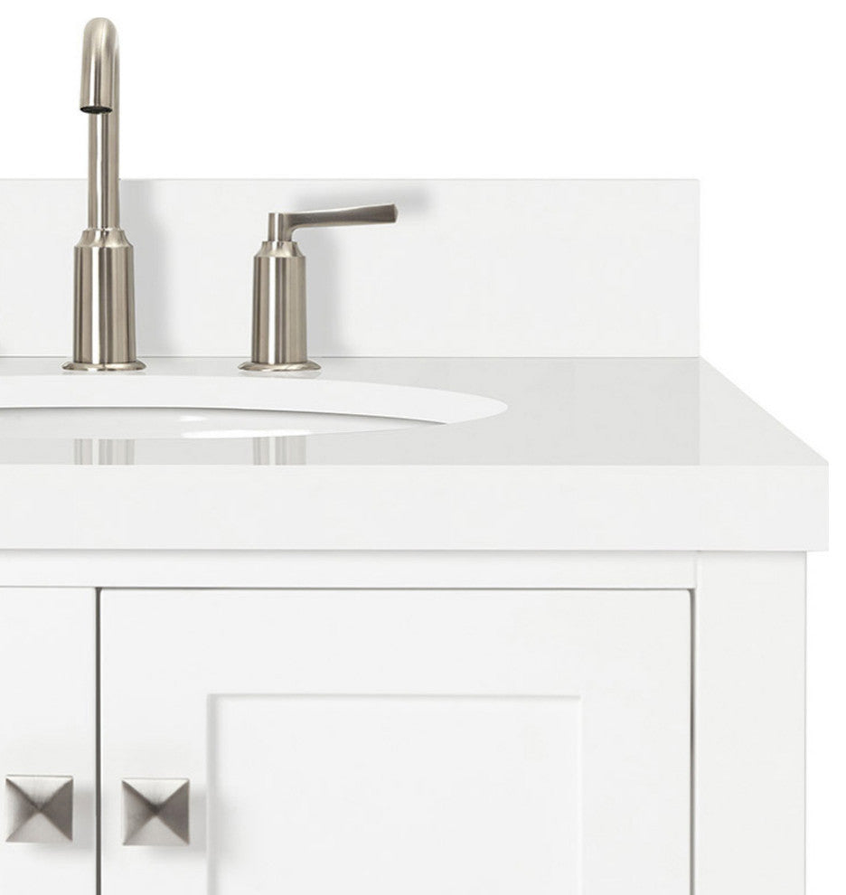 ARIEL Cambridge 37" Right Offset Oval Sink Bathroom Vanity White With Quartz Top