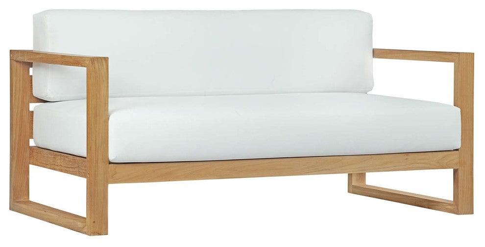 Modway Upland Outdoor Patio Teak Sofa, Natural White