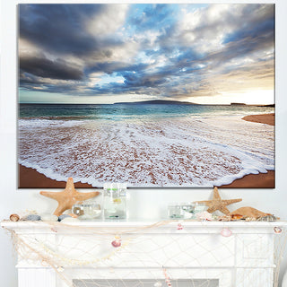 "Deep Seashore With Clouds And Waves" Seashore Canvas Wall Art, 32"x16"