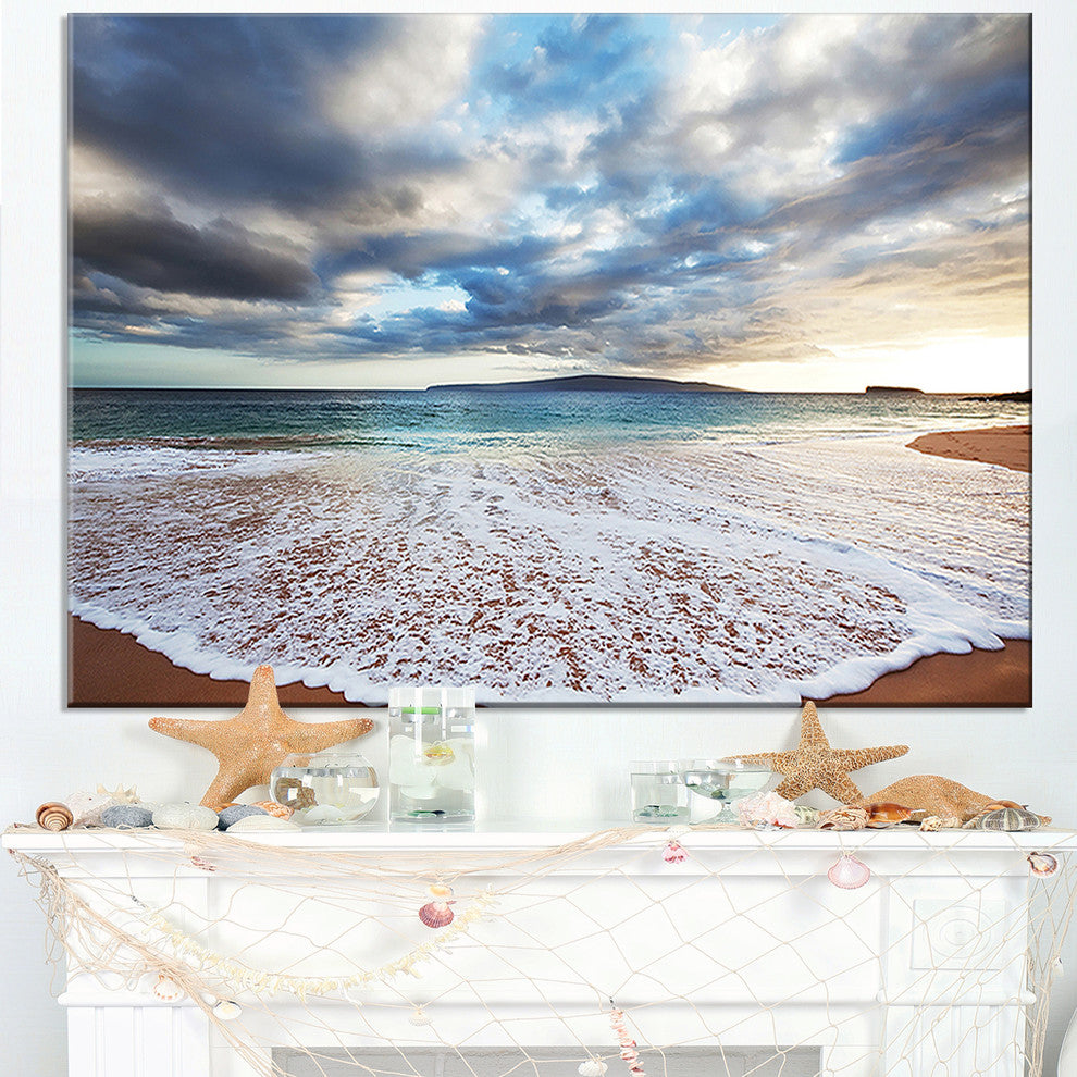 "Deep Seashore With Clouds And Waves" Seashore Canvas Wall Art, 32"x16"