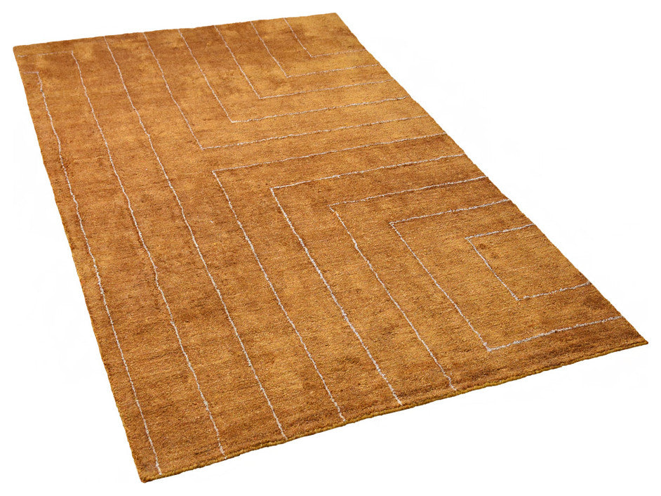 HAND KNOTTED LOOM SILK ECO-FRIENDLY RUGS-5'x8',Rectangle,Gold Beige,Geometric