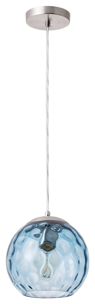 Modern Nickel Kitchen Island Pendant Light with Blue Water Ripple Glass Shade