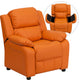 Deluxe Padded Kids Recliner With Storage Arms, Orange Vinyl