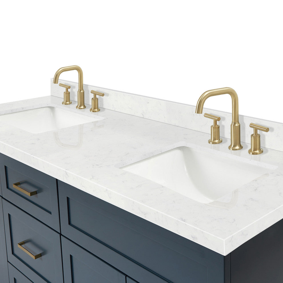 Ariel Hamlet 72" Double Rectangle Sink Bathroom Vanity, Carrara Quartz