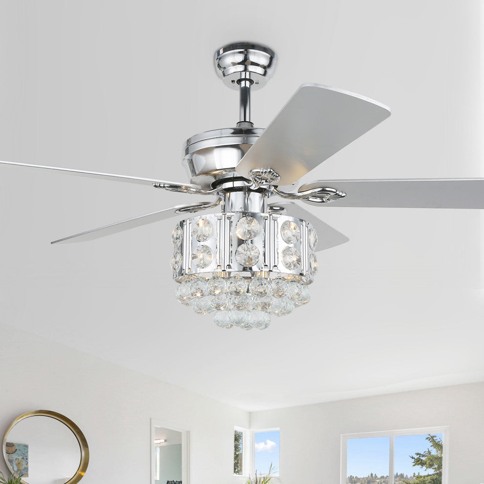 Crystal Ceiling Fan with Remote 5 Blades 52Inch, Chrome